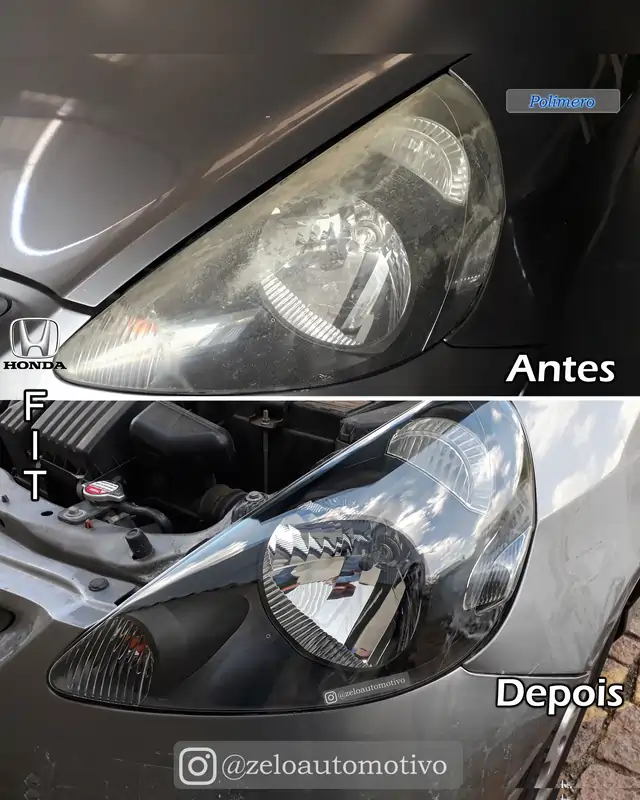 Imagens da restauração dos faróis do Honda Fit
